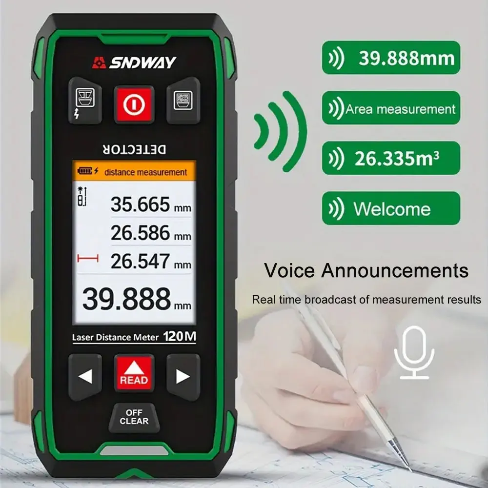 5-in-1 SNDWAY Wall Scanner Metal Wood Stud Live Cable Detector, 393ft/120M Laser Measurement SW-6100GT Laser Measurement Tool