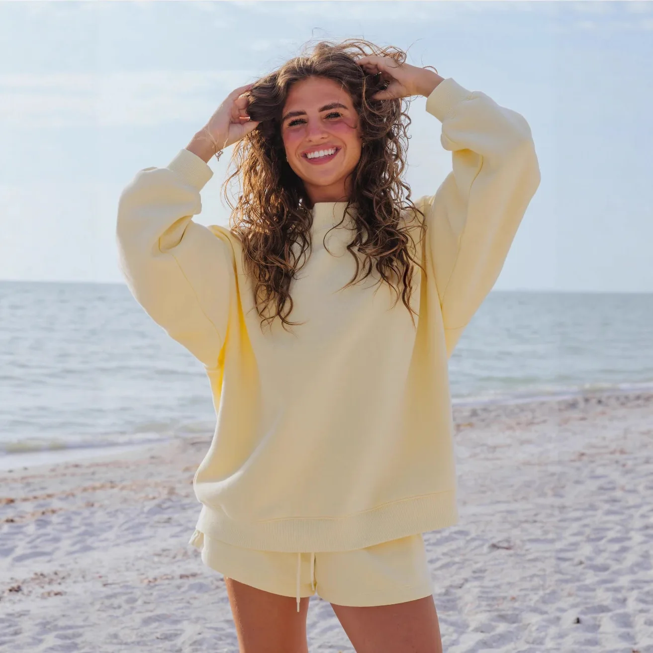 Comfortable Set Oversized Long-Sleeve Crewneck Tracksuit Fleece Lined Pullover Loungewear Relaxed Comfort Bottoms Two-Piece