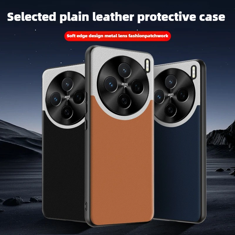 For Vivo X200 Splicing Plain Leather Case for Vivo X200 Pro Mini X100S X100 Ultra Fine Hole Metal Lens Protection Hard Cover