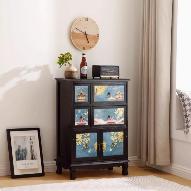 

Rustic Vintage Chest Dresser Antique Painted Multilayer Storage Cabinet Moistureproof Bedside Accent Furniture for Bedroom