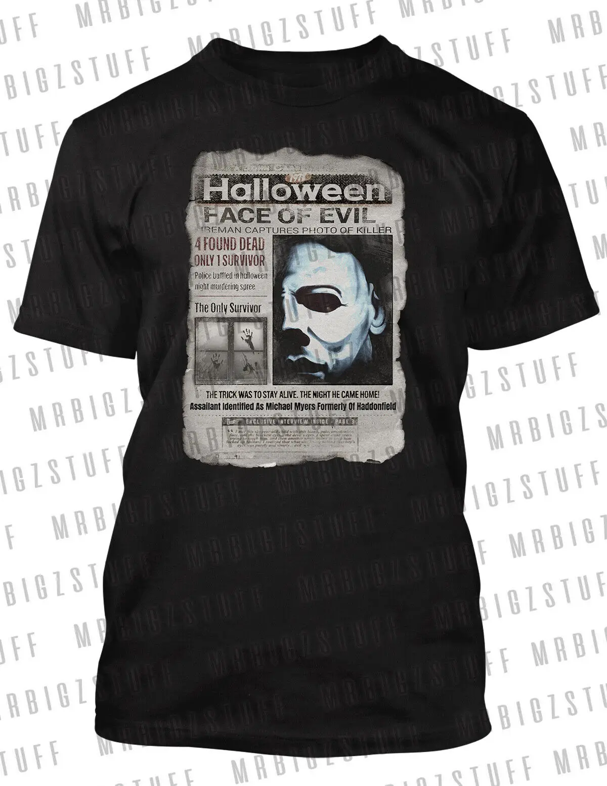 

Michael Newspaper Graphic Big Tall Sm Halloween Tee Shirt Pro Club Shaka Black T