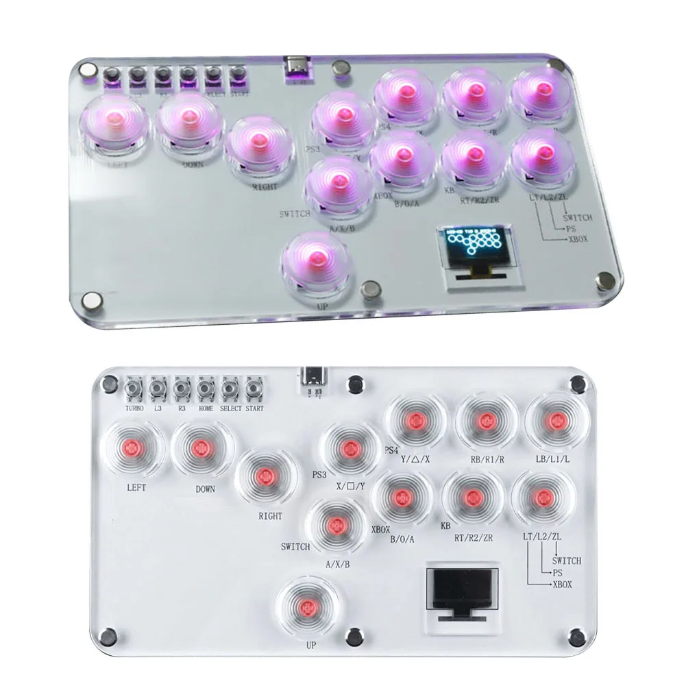 

Безрычажный контроллер Fight Stick с 12 кнопками, поддержка турбо и горячей замены, RGB-подсветка для PC/PS4/PS3/Switch