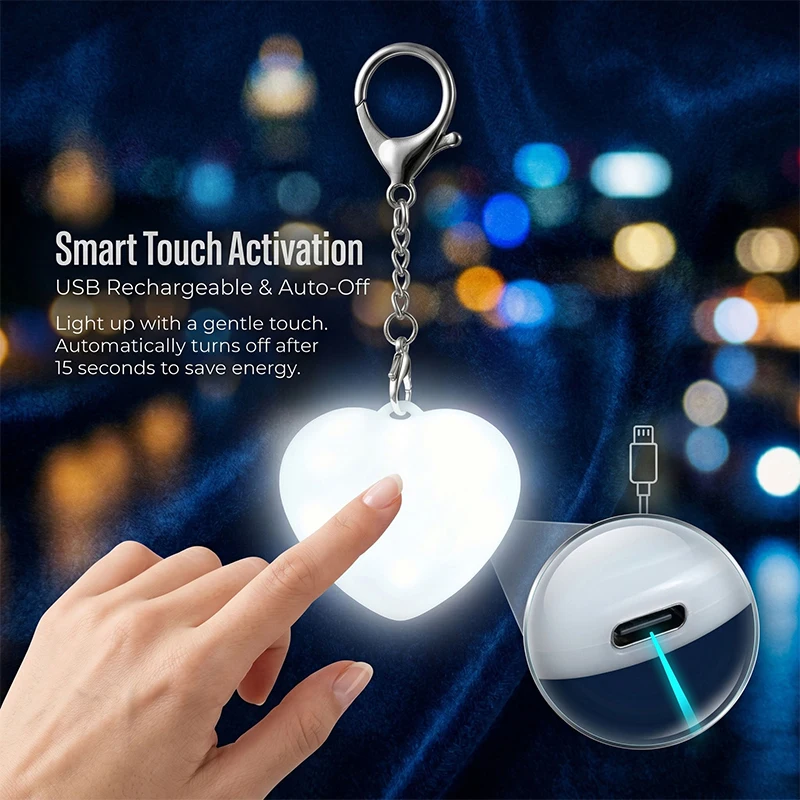 Rechargeable Touch Sensor Light Keychain Heart Paw Shape LED Glow Key Chain Portable Night Light Bag Charm for Backpack Gift