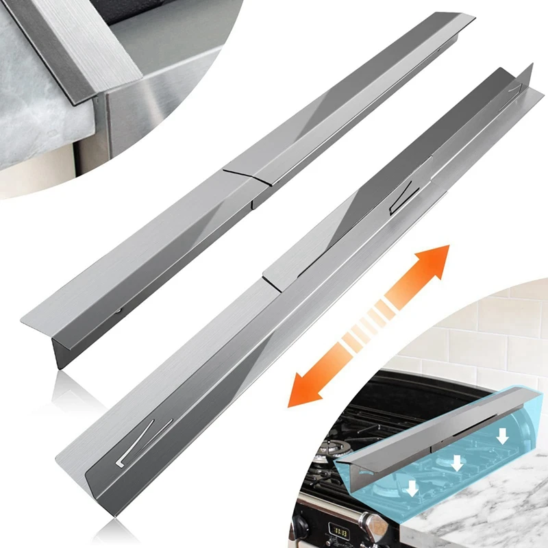 Stove Gap Covers Stainless Steel 2 Packs,Adjustable Resistant Not Sharp Gap Filler,Easy To Clear Stove Counter Gap Cover