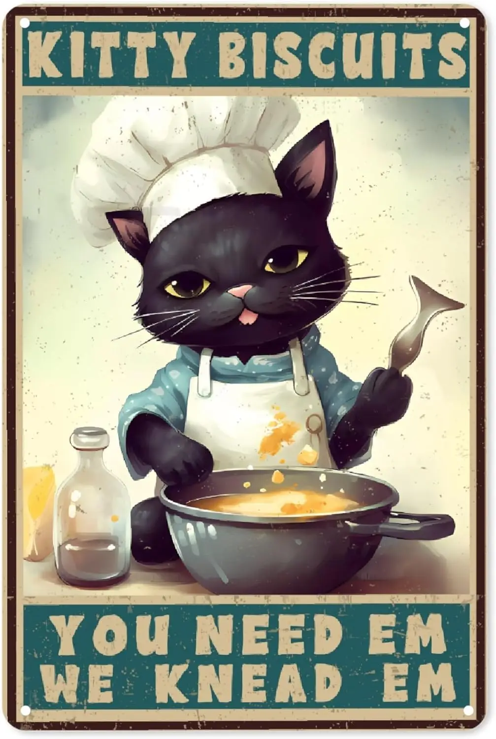 Cat Poster 8 X 12 Inches Aluminum Metal Sign, Kitty Biscuits Wall Decor Signs