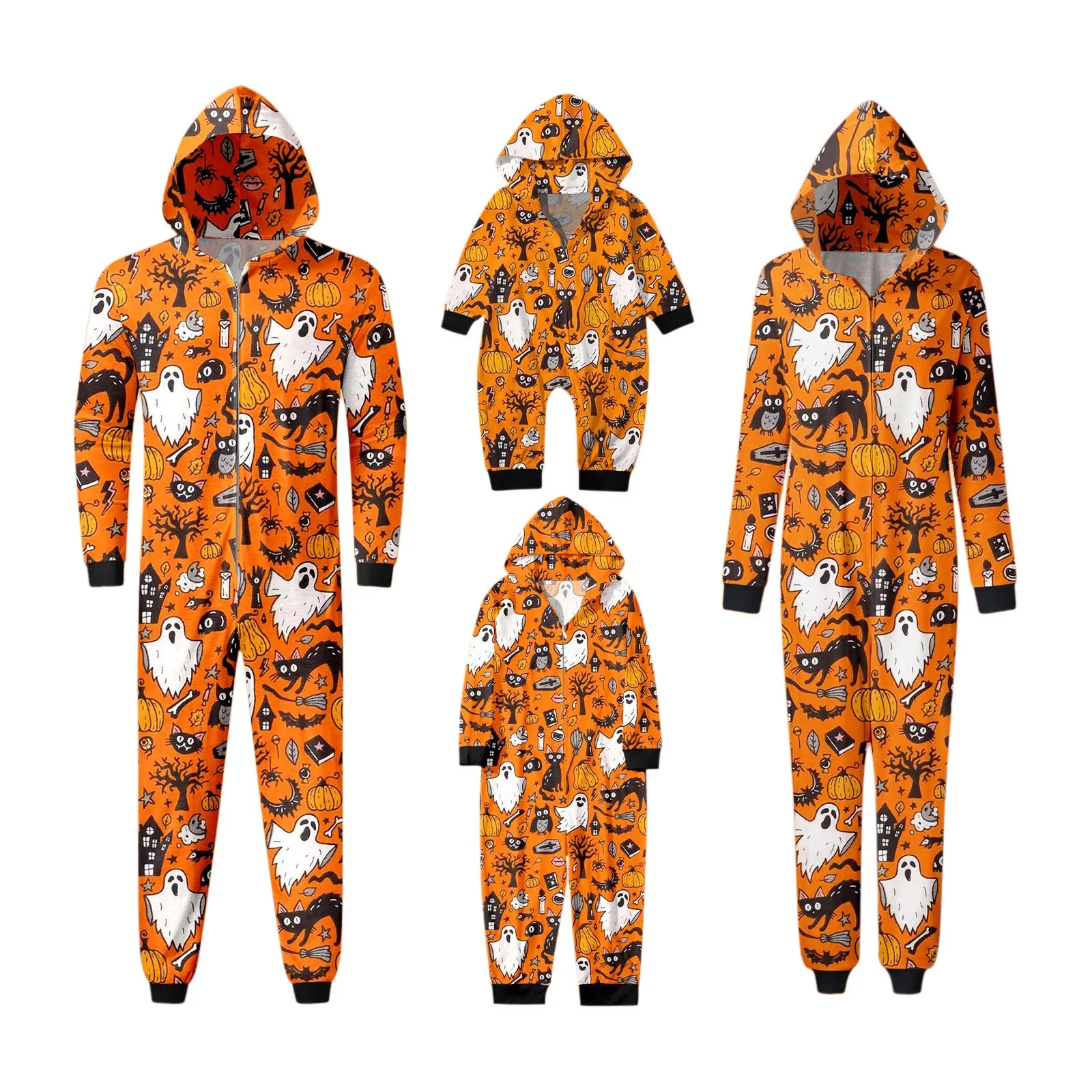 2024 New Halloween Family Matching Ghost Pumpkin Outfits Parent-child Pajamas Set Soft Cute Sleepwear Family Look Pyjamas Home