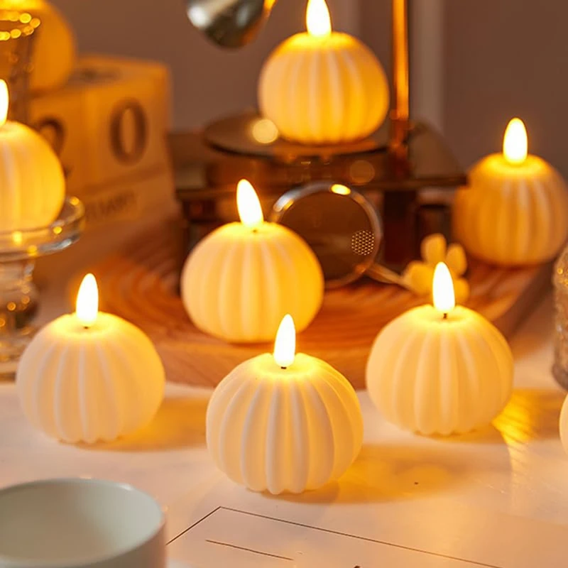 4PCS Pumpkin Battery Operated Candle Cute Mini Kids Flameless Pumpkin Candles Led Pumpkin Candle