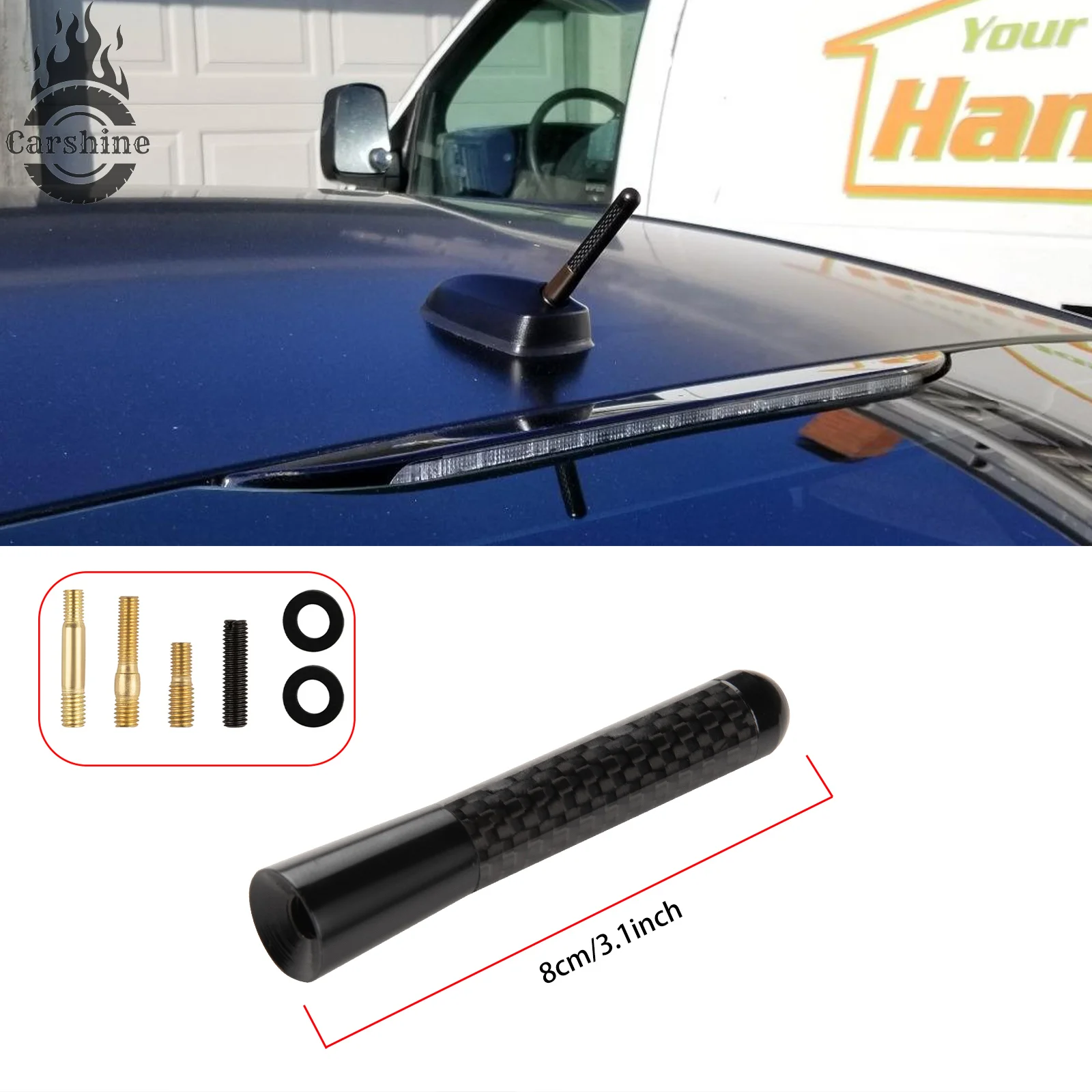 

Автомобильная антенна из углеродного волокна, радио FM, 3 дюйма, черная антенна, комплект винтов, универсальный, США