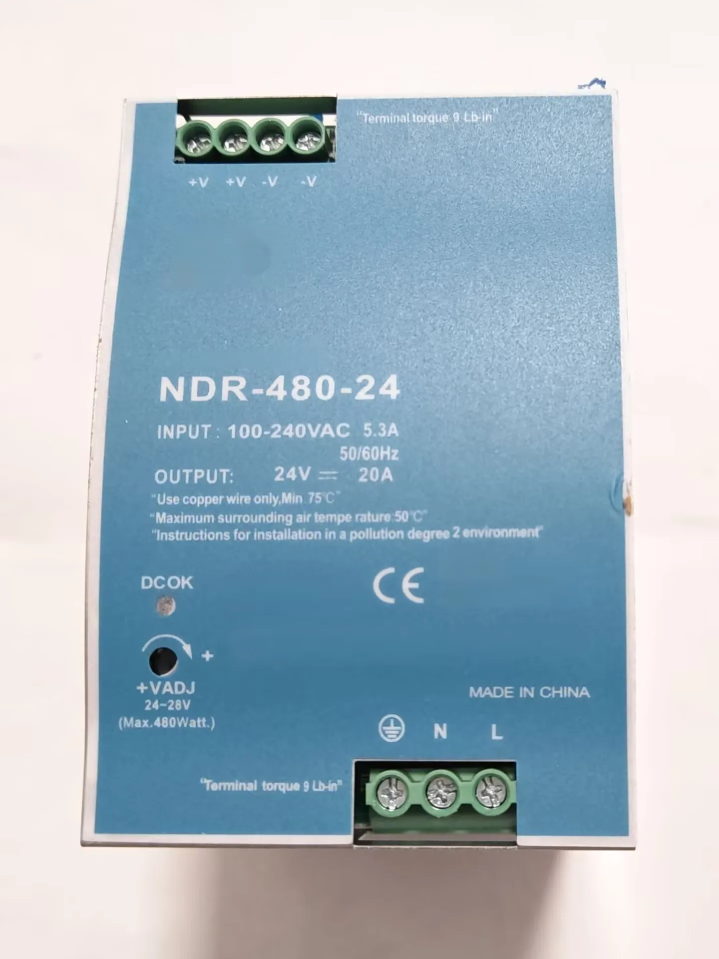 NDR-480-24 480W DC 24V 20A Single Output Industrial DIN Rail Power Supply