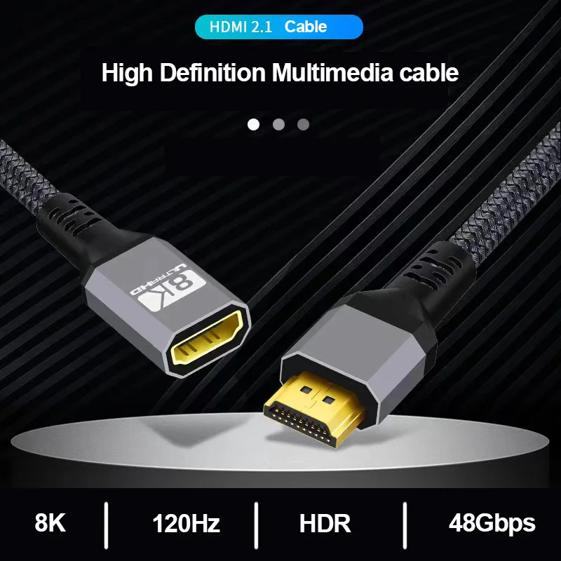 HDMI Extension Cable 2.1 8K@60Hz, 4K@120Hz, 2K@144Hz Cable Female to Male Extension Cable for Smart TV PS4 PS5 Laptop