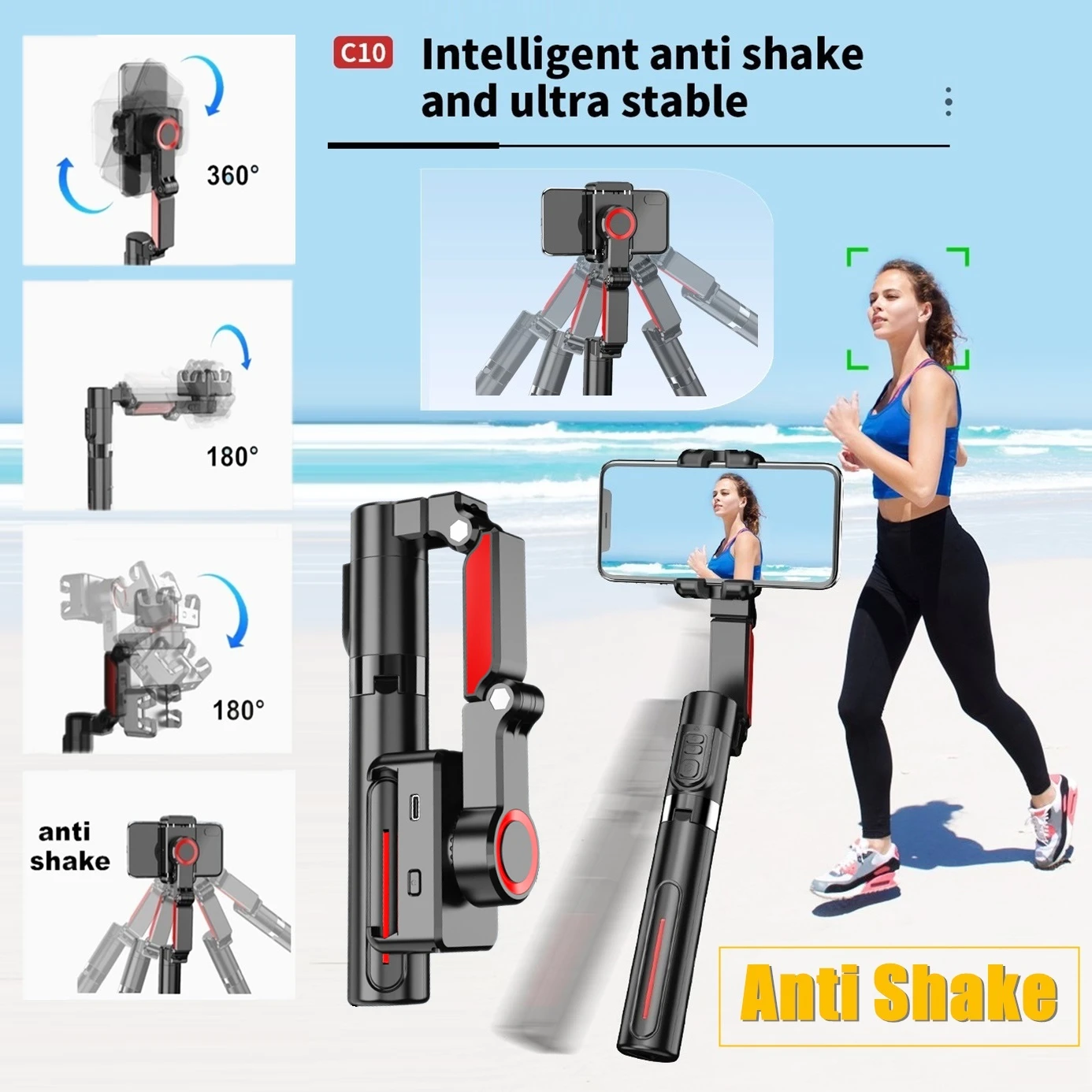 1-Axis Anti Shake Auto Facial Tracking Gimbals Stabilizer Tripod for Smartphone Wireless Remote 360°Rotation Phone Holder Stand