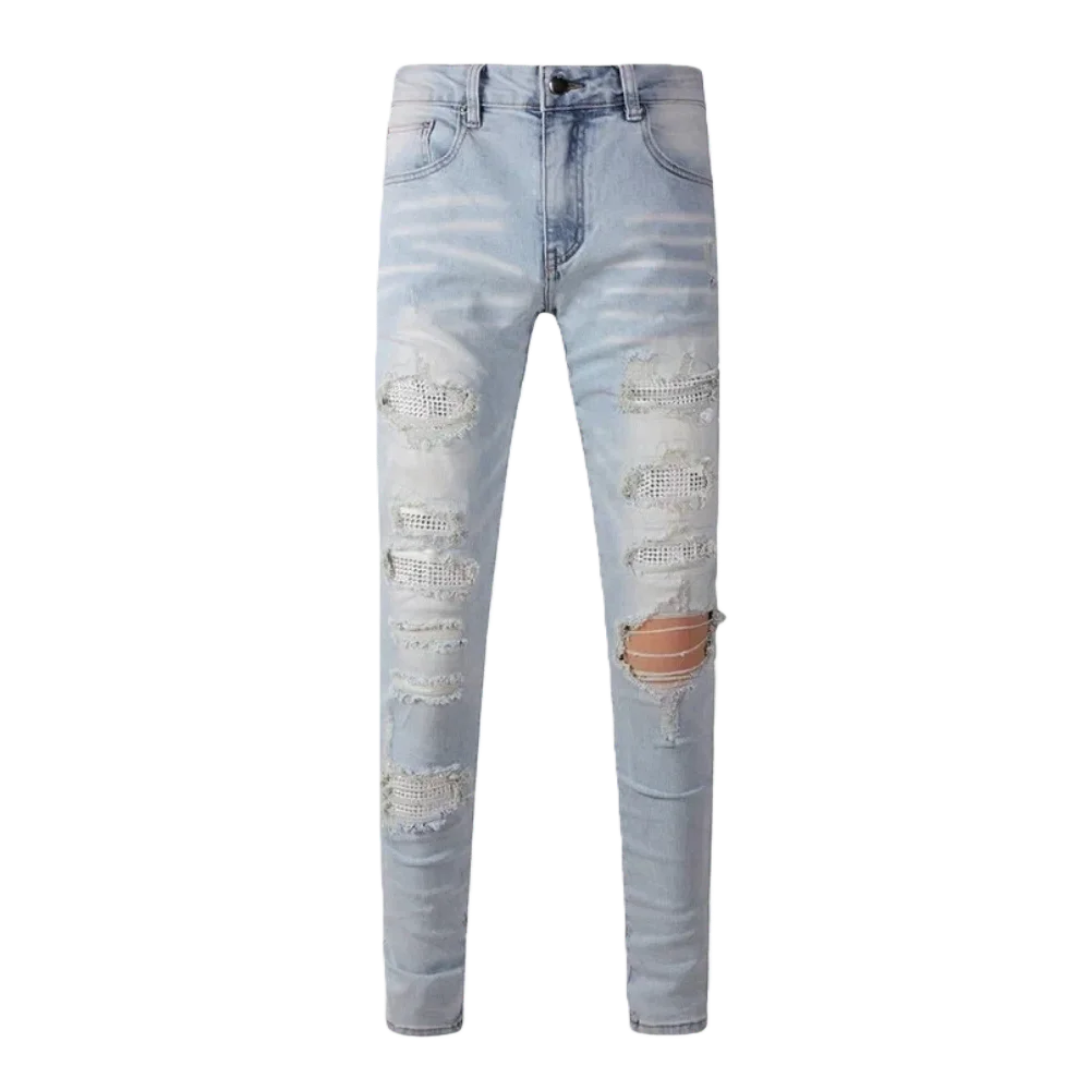 

Классические винтажные мужские рваные джинсы, ретро-джинсы, зауженные джинсы, с вышитыми буквами, в уличном стиле, модный бренд