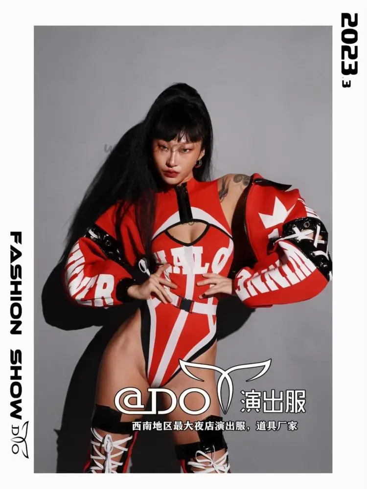 Nightclub Red Baseball Sporty Set Jacket GOGO Dance Team Street Dance Performance Dress