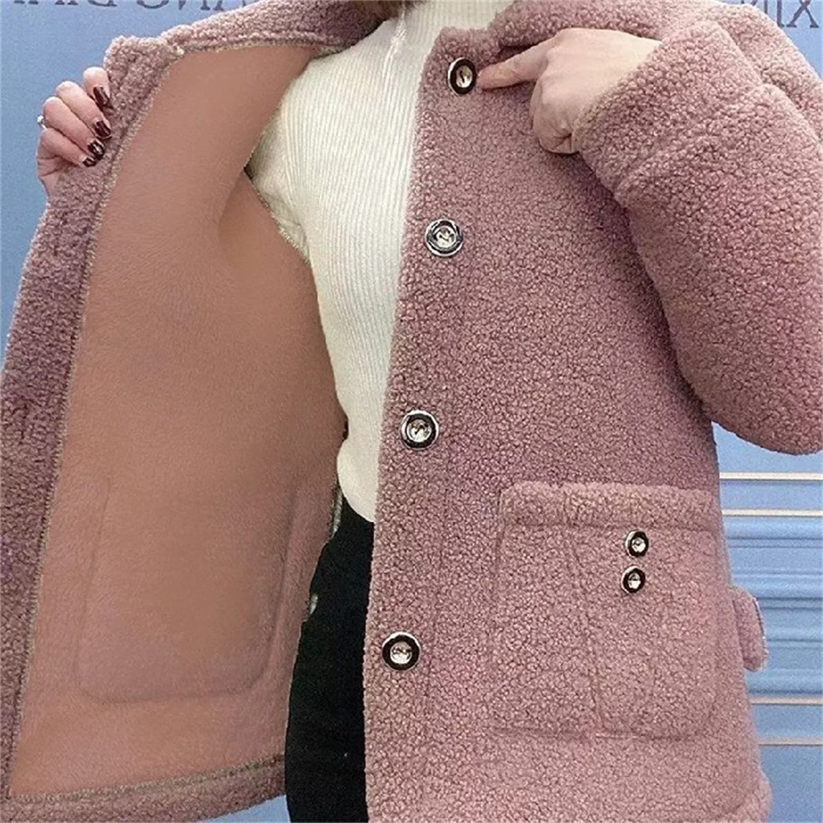 Women\'s Lamb Plush Casual Coat -Length No Fading Charming Winter Coat for Outdoor Dating Shopping Wea