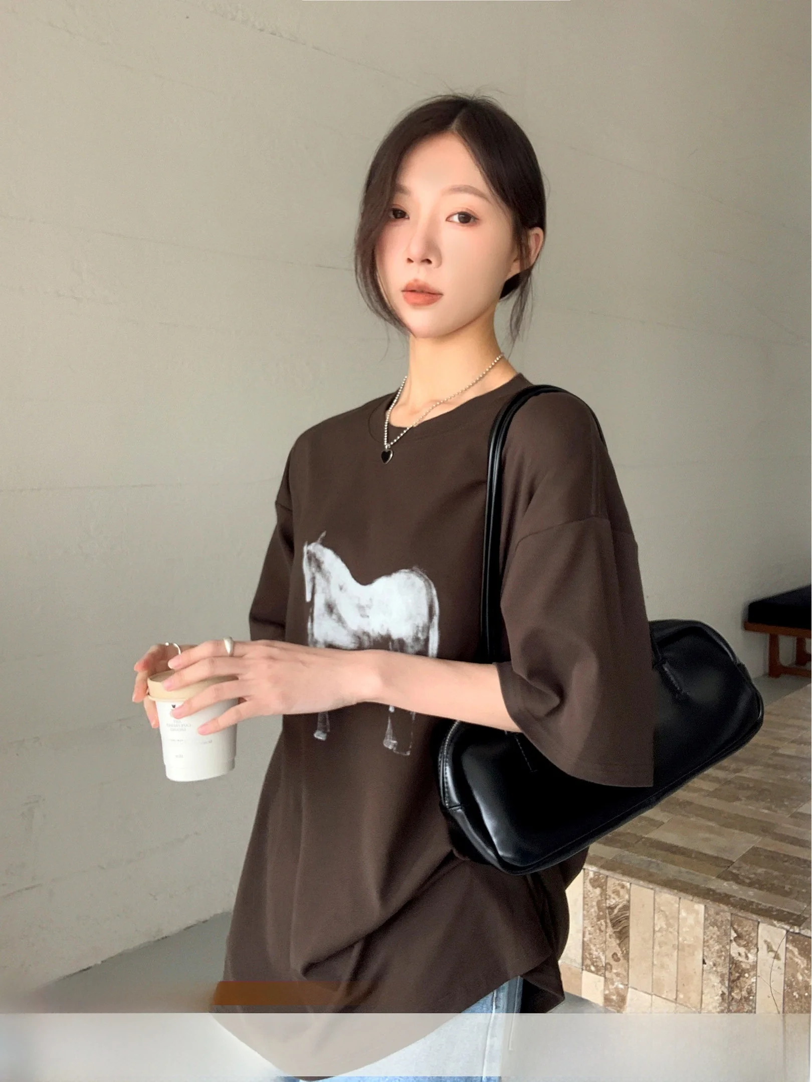

Fashionable Print Short Sleeve T-Shirt Women's Summer New Arrival Casual Loose Fit Cotton Polyester Blend Overhead Top