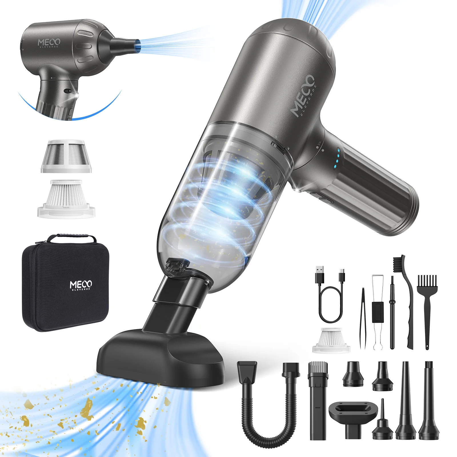 ME-VC2 4 in 1 Electric Compressed Air Duster & Vacuum Cleaner Function Powerful 3-Gear Keyboard Cleaner for Computer/ Car/ Home