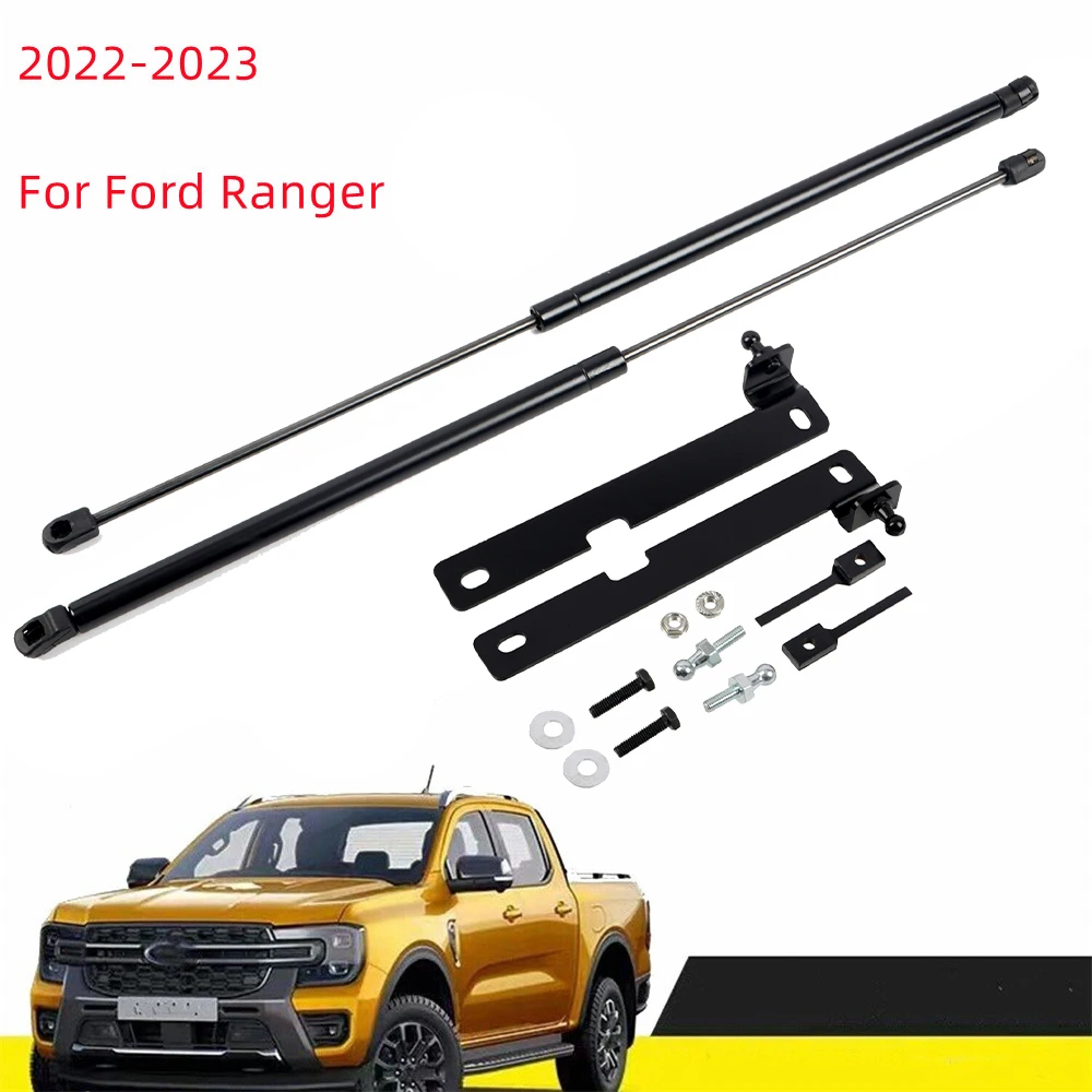 for Ford Ranger 2022 2023 2024 Stainless Steel Front Hood Struts Lift Supports Gas Spring Shocks Dampers Replacement 2pcs