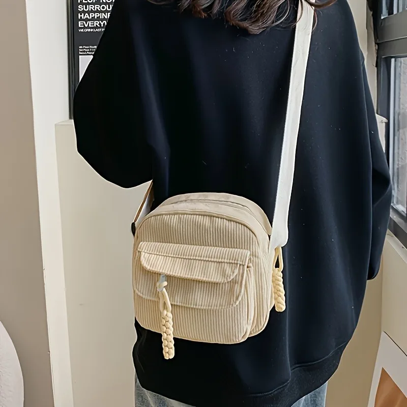Modische einfarbige Cordstofftaschen, kleine Schulter- und Umhängetaschen im Campus-Stil für Mädchen, Aufbewahrungstaschen für zu Hause