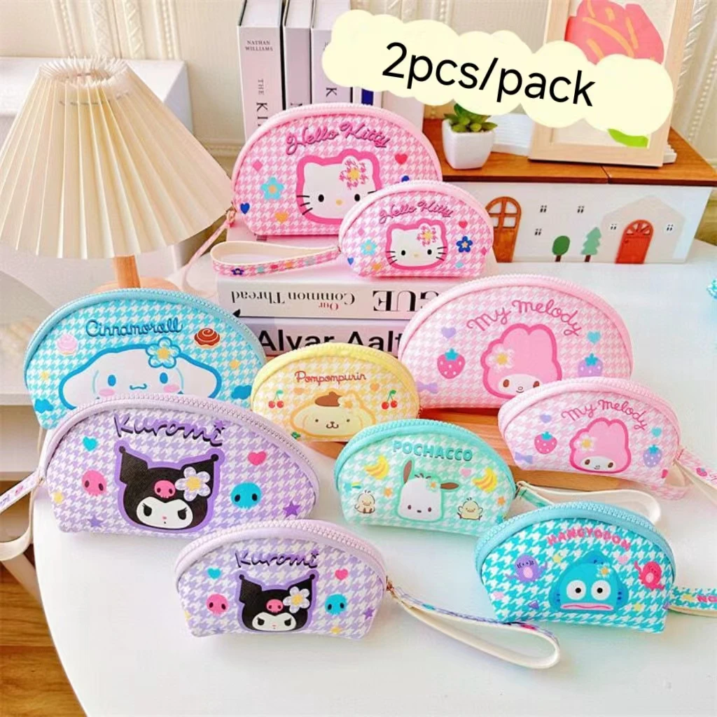 

Sanrio Hello Kitty Cosmetic Bag Cartoon Portable Wallet Headset Key Pencil Case Handheld Makeup Bags For Girls Gifts 2Pcs/pack