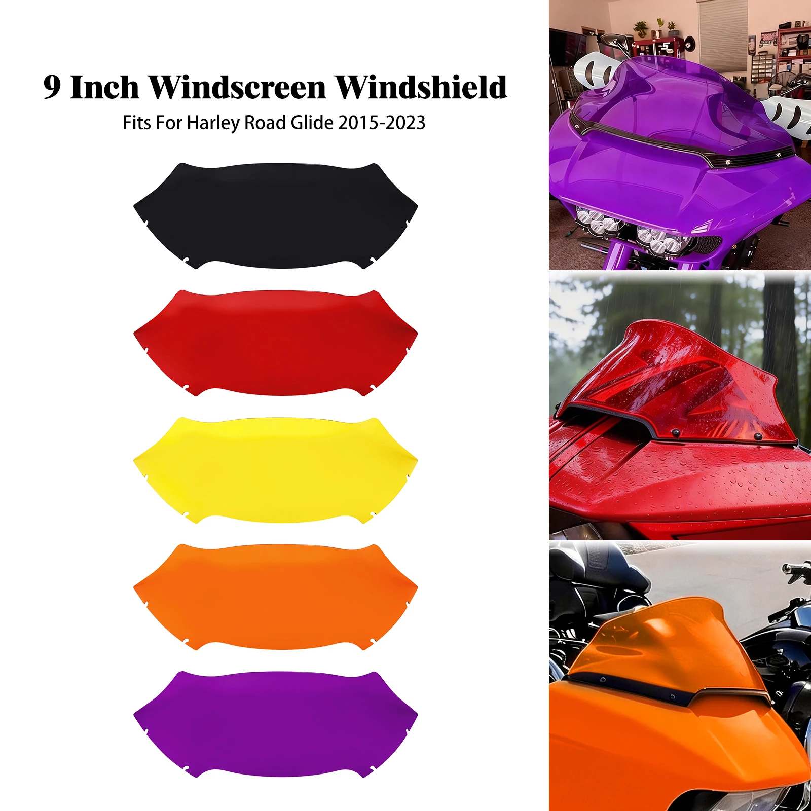 

Motorcycle 9 inch Windscreen Wave Windshield Deflector Wind Screen Windshields For Harley Touring Road Glide FLTRX 2015-2022 23