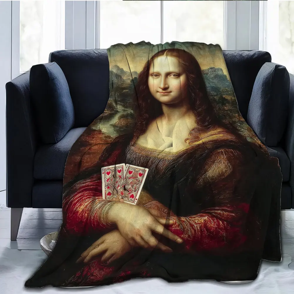 Interesting patterns of the Mona Lisa Flannel printed blanket suitable for all seasons suitable for room office sofa and travel