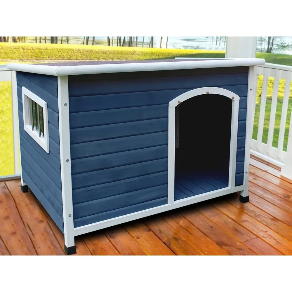 

33.4" Wood Dog Houses Outdoor, Weatherproof Dog Houses Outside with Door Cute Wooden