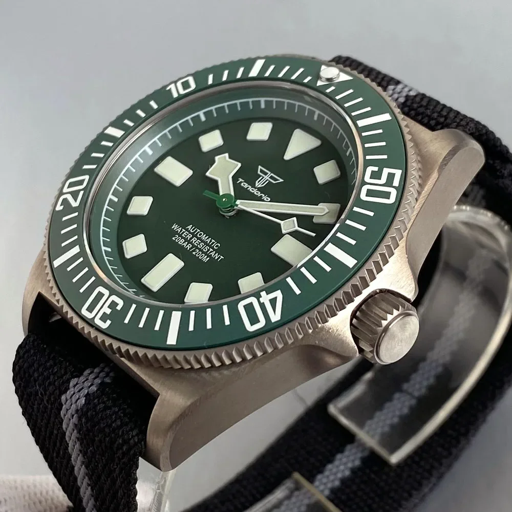 Titanium Tandorio 42mm Sapphire Glass 20ATM Dive Automatic Miyota 8215 Movement Men Mechanical Watch Green Luminous Nylon Strap