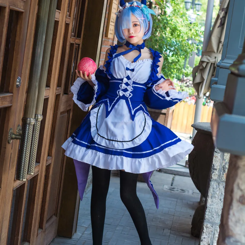 

Платье с париком для косплея Ram Rem Re:zero Kara Hajimeru Isekai костюм «Seikatsu» девушки девушка дьявол наряд женское платье костюмы на Хэллоуин