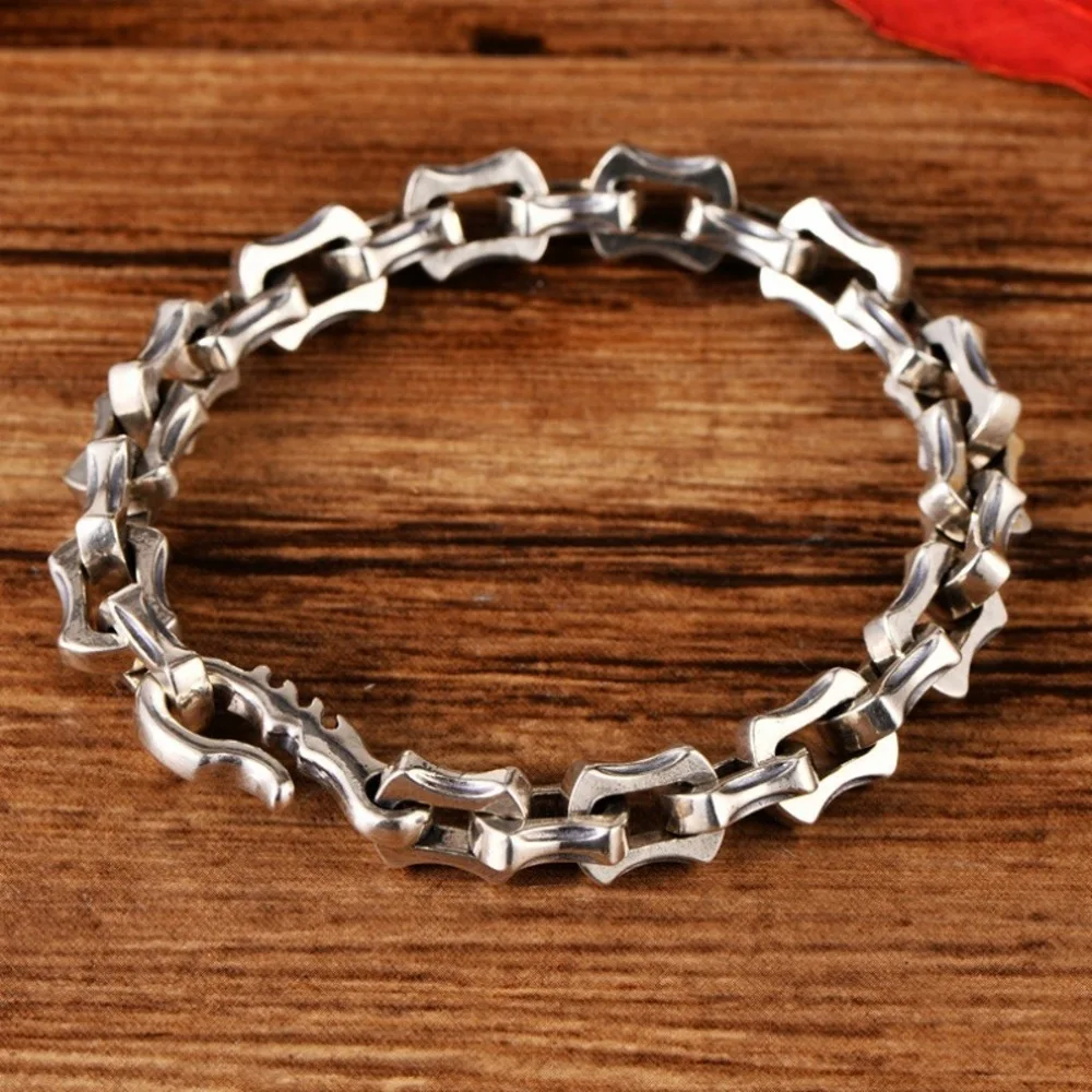 

Real Solid 925 Sterling Silver Chain Men Lucky 8mm Geometry Square Link Bracelet 55g/22cm