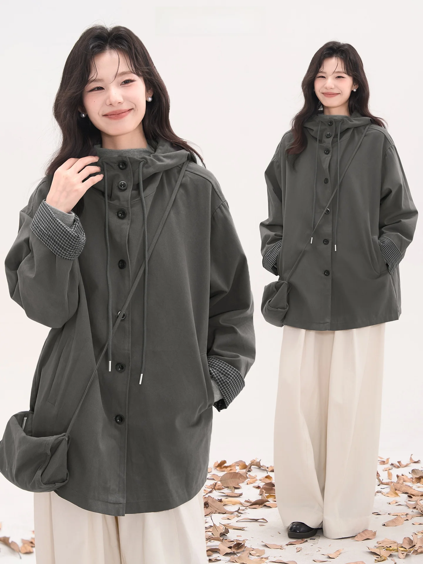 

Heme Window Flower Field Casual Loose Women's Windbreaker Coat with Hood All-Match Autumn Winter Cotton Long Sve Coat