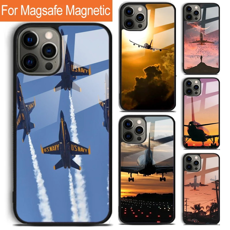 

Airplane Plane Aircraft Phone Case For iPhone 16 15 14 13 12 11 Pro Max Plus Magsafe Magnetic Wireless Charging Cover