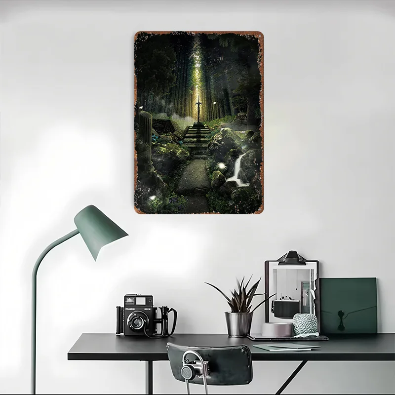 السيف الأسطوري ملصق معدني علامات معدنية جدار الفن المرآب الديكور الألعاب مخصص تين تسجيل للمنزل الديكور رجل غرفة الكهف