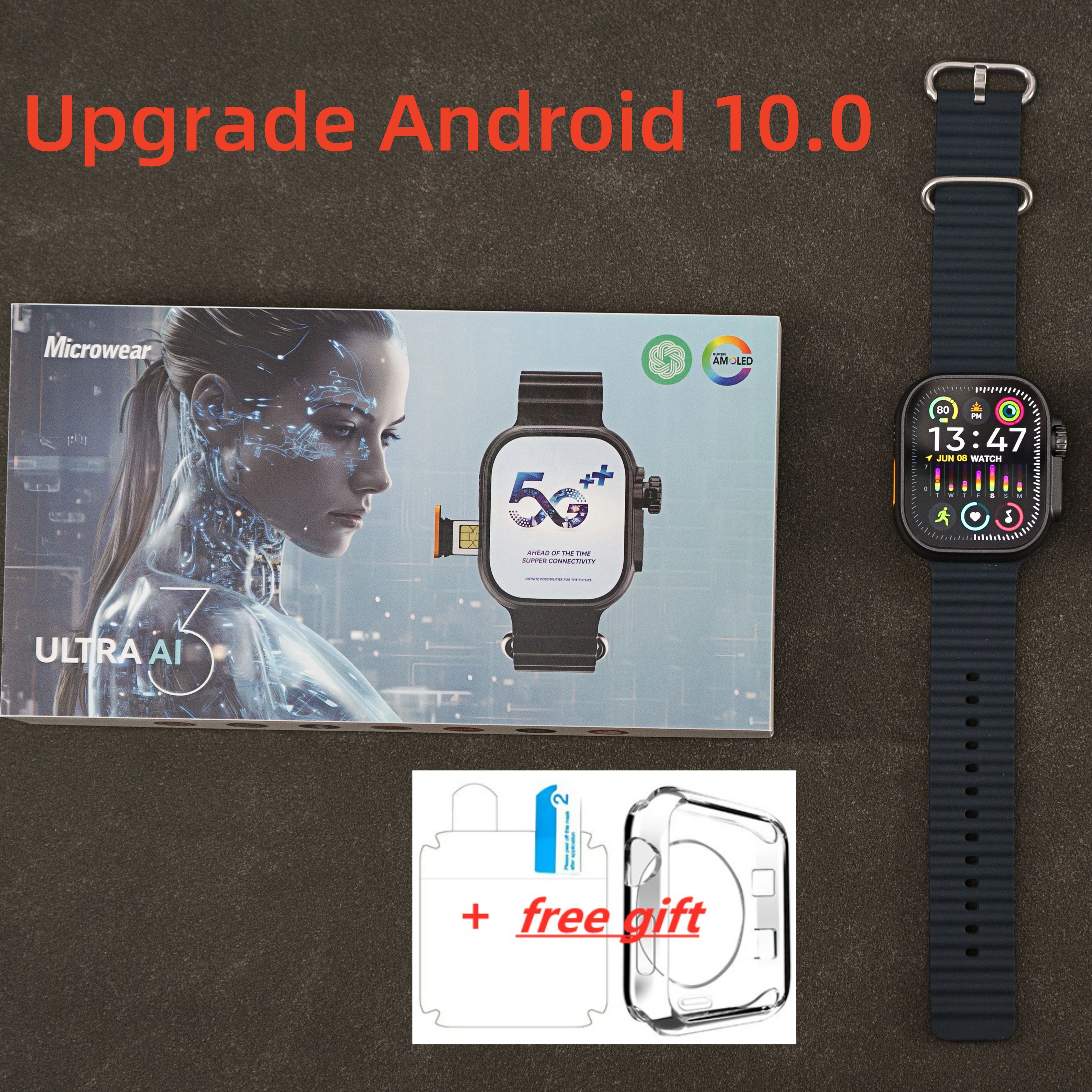 Microwear Ultra ai3 Smartwatch 4G Android 10 Amoled HD Camera GPS WIFI Google Play Store APP Download Game Bluetooth Smart Watch