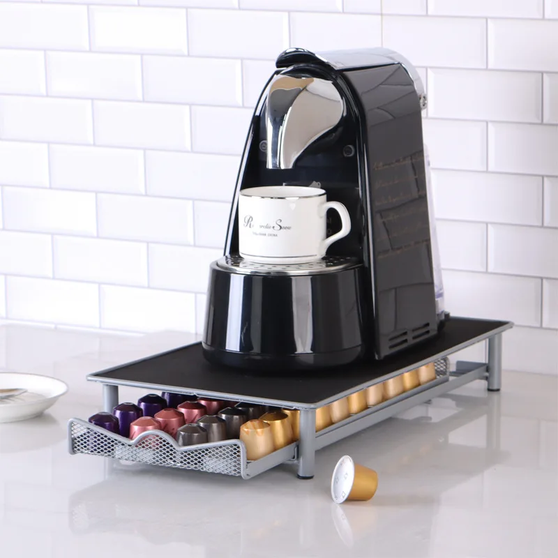 

Metal Drawer Capsule Holder, 40-Pod Under-Machine Storage Rack for Nespresso , Anti-Slip Feet, Space-Saving of Kitchen