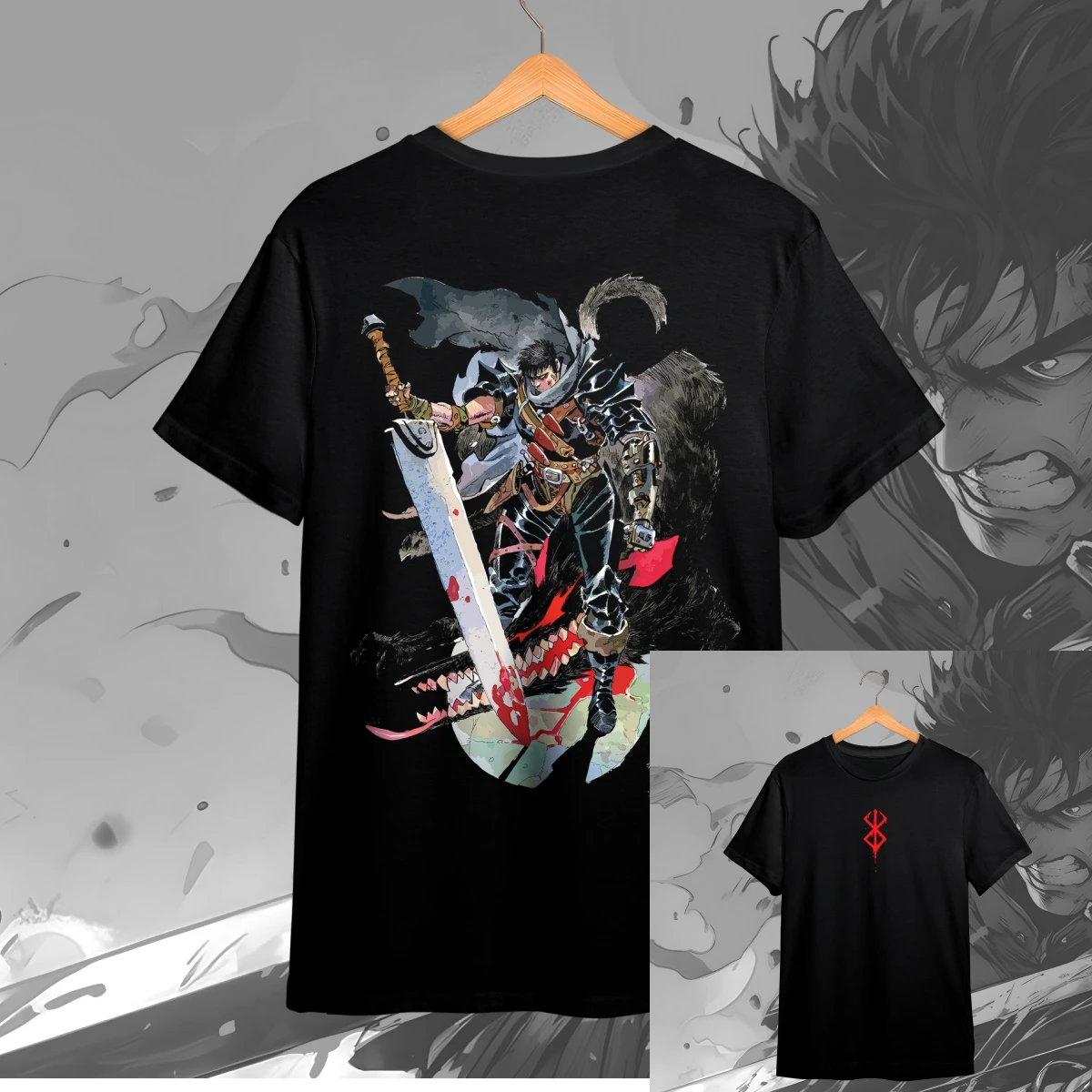 Camiseta de Anime Berserk Negra, 100% Algodón, Diseño Gráfico, para Hombre, Mujer y Niños, Ropa Urbana de Verano