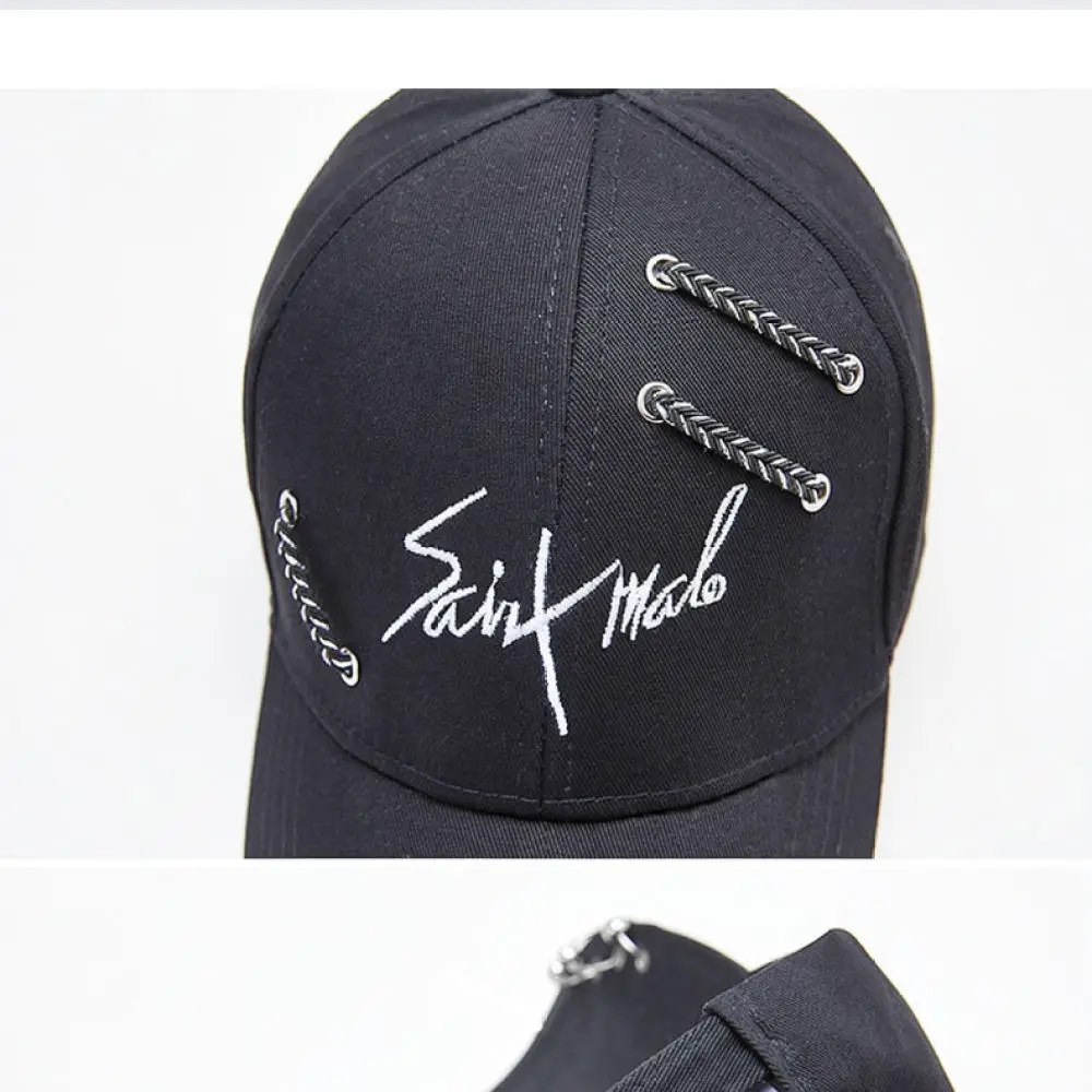 Cool Streetwear Baseball Hat Unisex Hip Hop Style Sun Shade Cap With Metal Rings Breathable Cotton Sport Accessory