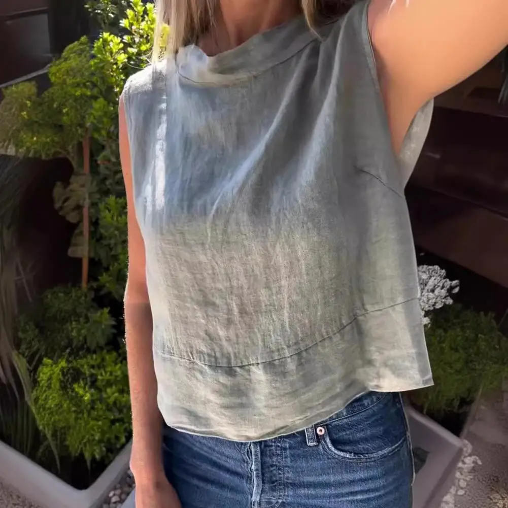 Sleeveless Tank Tops Stylish Women's Summer Vest Stand Collar Sleeveless Tank Top in Solid Colors Lightweight for Comfortable