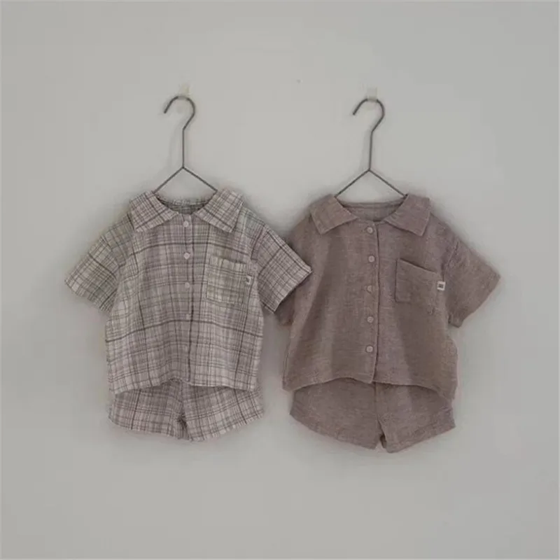 

2024 Summer New Baby Short Sleeve Clothes Set Infant Breathable Lapel Cardigan + Shorts 2pcs Suit Boy Cotton Toddler Outfits