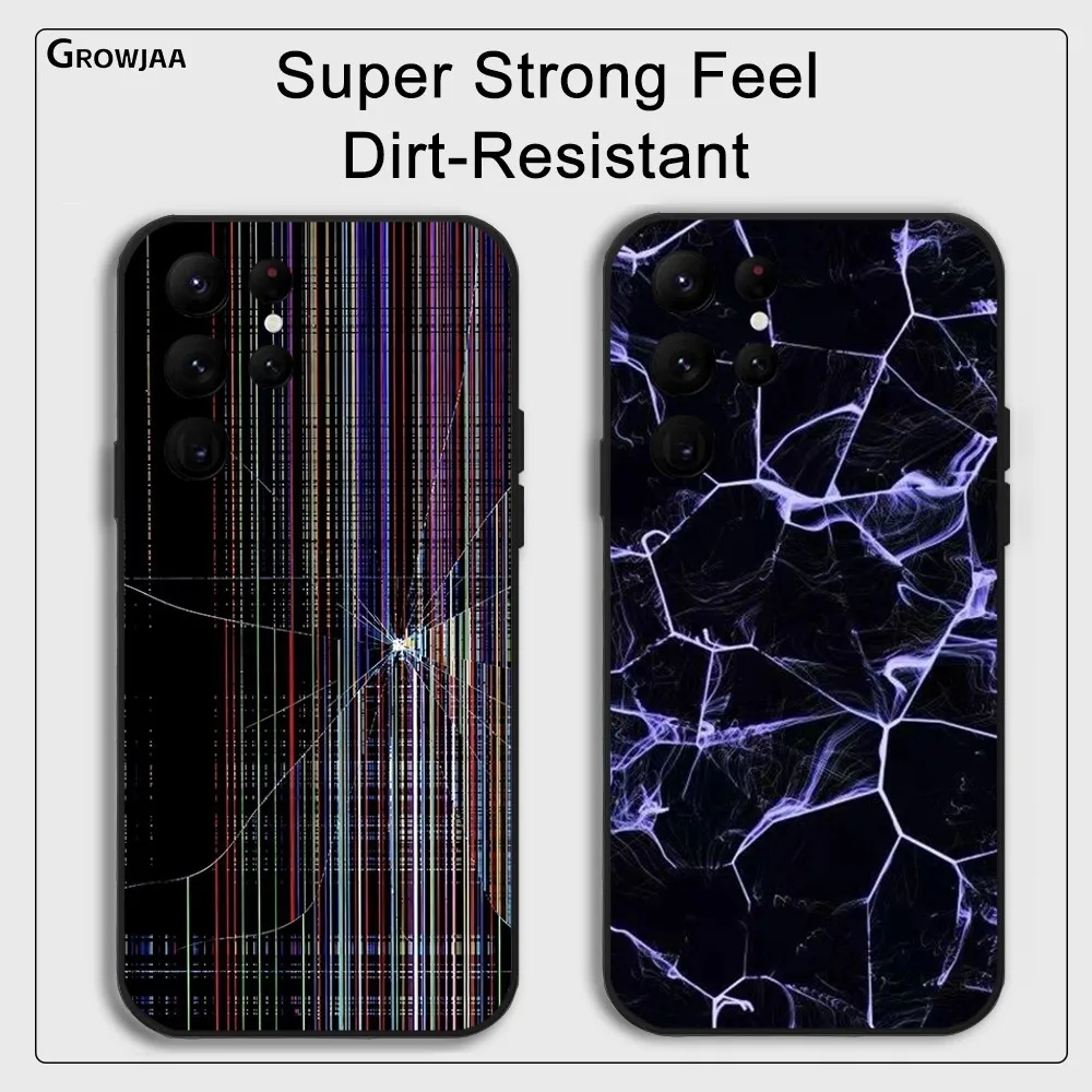 

Cool Black Broken Liquid Crystal Phone Case for Samsung Galaxy S24 Ultra S22 S23 Ultra S21 S20 5G Protective Silicone TPU Funda