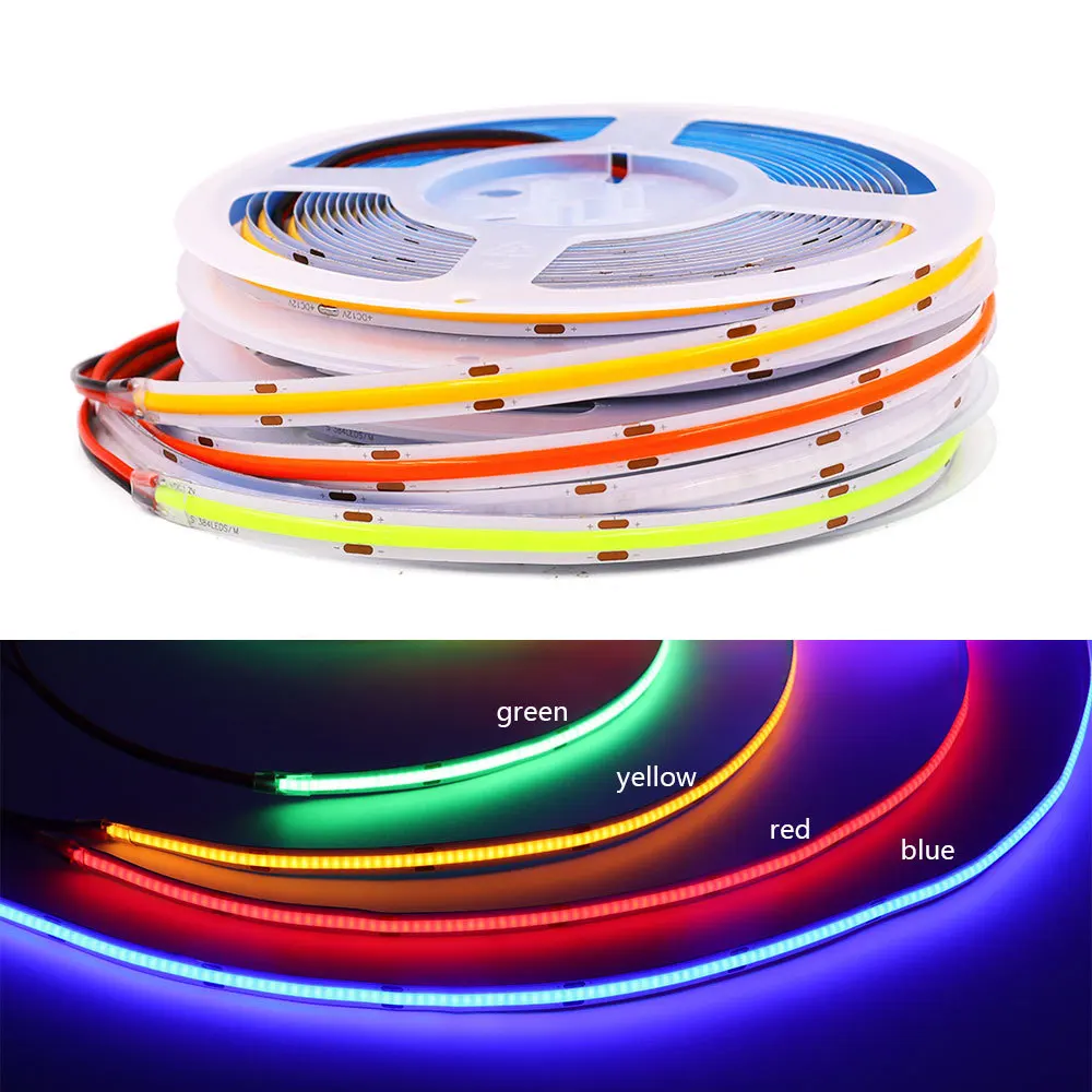 50m COB LED Strip 480 led/m Red Green Blue Pink Yellow High Density 8mm 12v 24v Colorful Flexible FOB Tape Car Linear Dimmable image 2