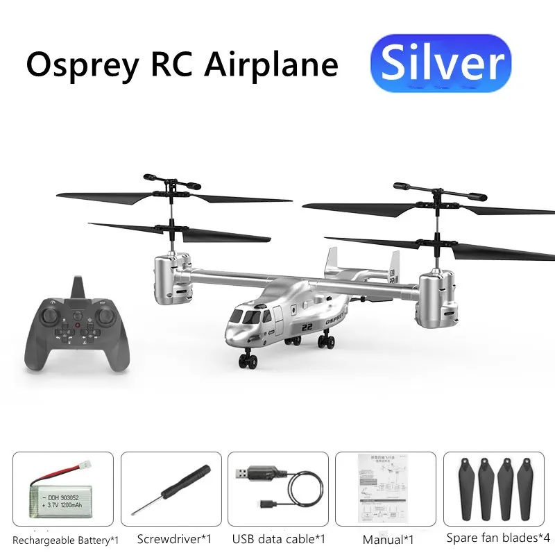 2.4GHz 3D Osprey RC Helicopter Transport Aircraft Remote Control Model Drone Very Stable Toy Ready to Fly with Gyro LED Light