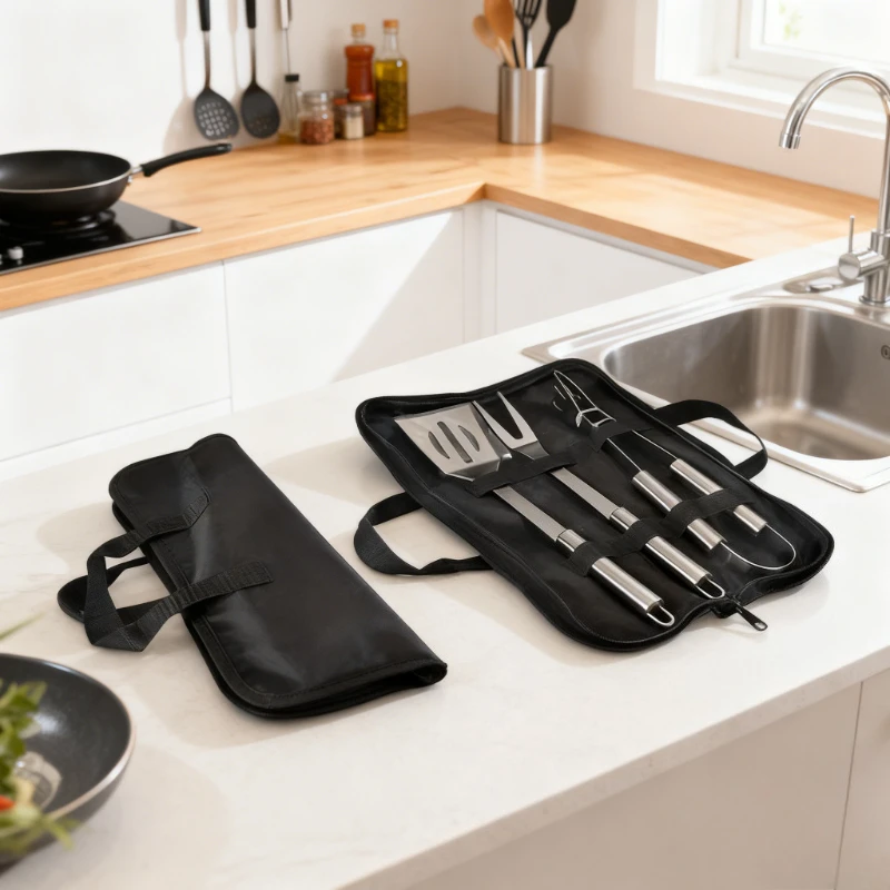 Ensemble d'outils de Barbecue de Camping en acier inoxydable, ustensiles de Barbecue portables en plein air avec sac de transport, fourchettes de cuisine, Clips pelles, Kit de grillades