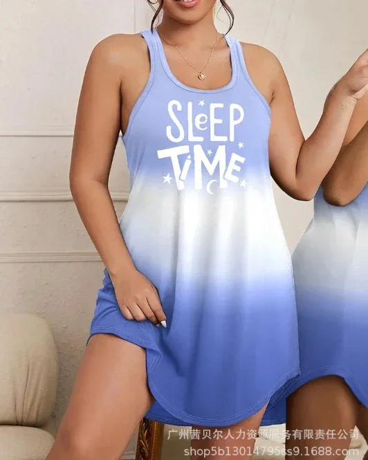 Pele amigável e confortável solto encaixe camisola feminina 2024 verão u-pescoço plus size borboleta impressão sem mangas vestido de sono