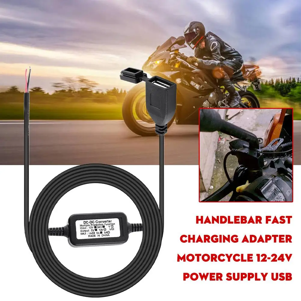 Adaptateur de Charge Rapide pour Guidon de Moto, 12-24V, Alimentation USB avec Couvercle Anti-Poussière, Prise d'Alimentation, Accessoires F7K9