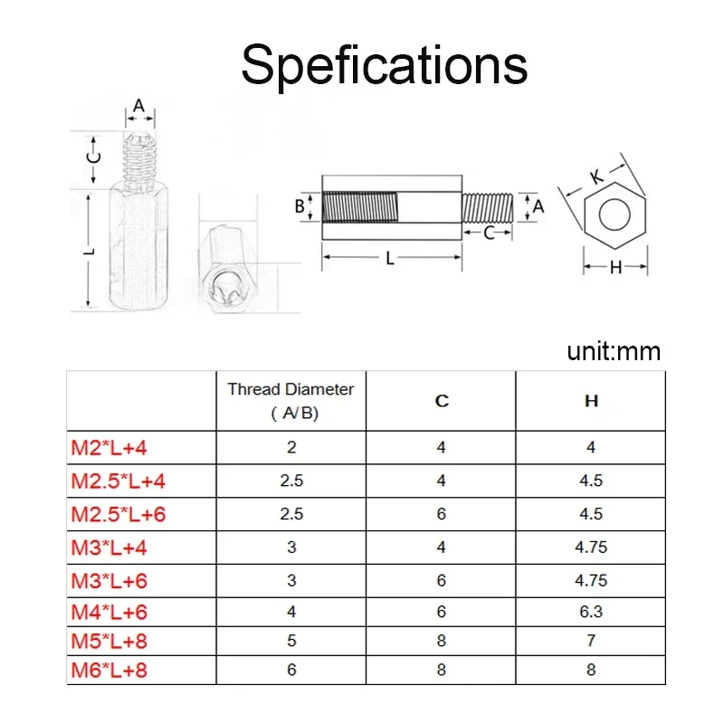 Stainless Steel M2 M2.5 M3 M4 M5 M6 Hex Standoff Male to Female  Stand-off Spacer Screw