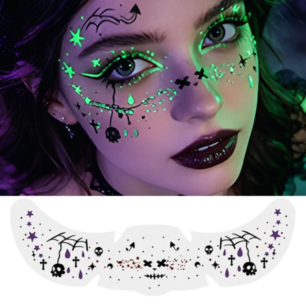 Luminous Halloween Face Bloodstain Tattoo Sticker Simulated Long Lasting Halloween Makeup Sticker Water Transfer Printing DIY
