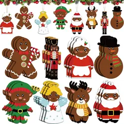 32Pcs Christmas Hanging Ornaments Set Wood Black Santa Claus Angel Elk Reindeer Gingerbread Christmas Tree Decorations for Xmas