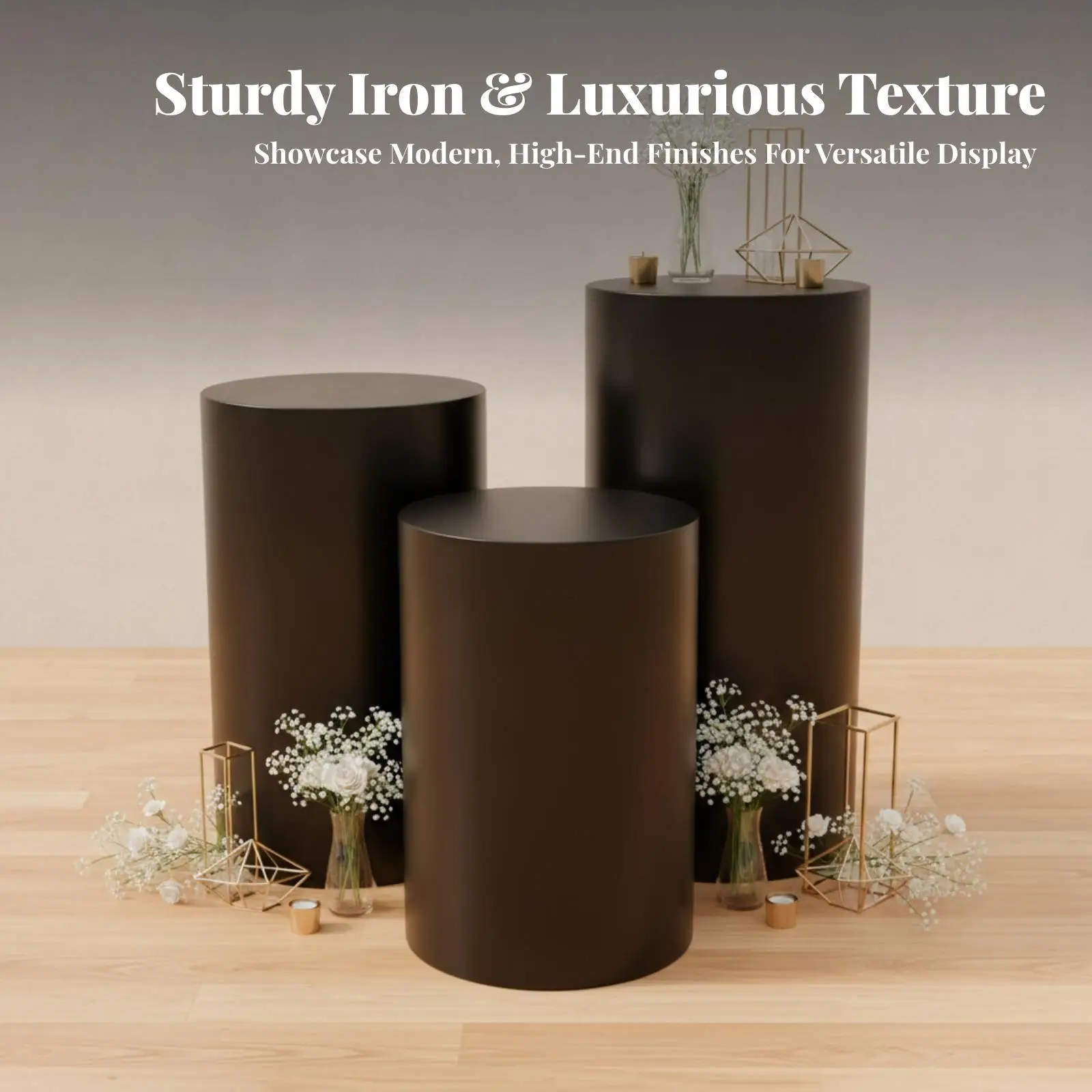 Cylinder Design Cake Stand Decoration Wrought Iron Dessert Pedestal Set for Event and Reception Display