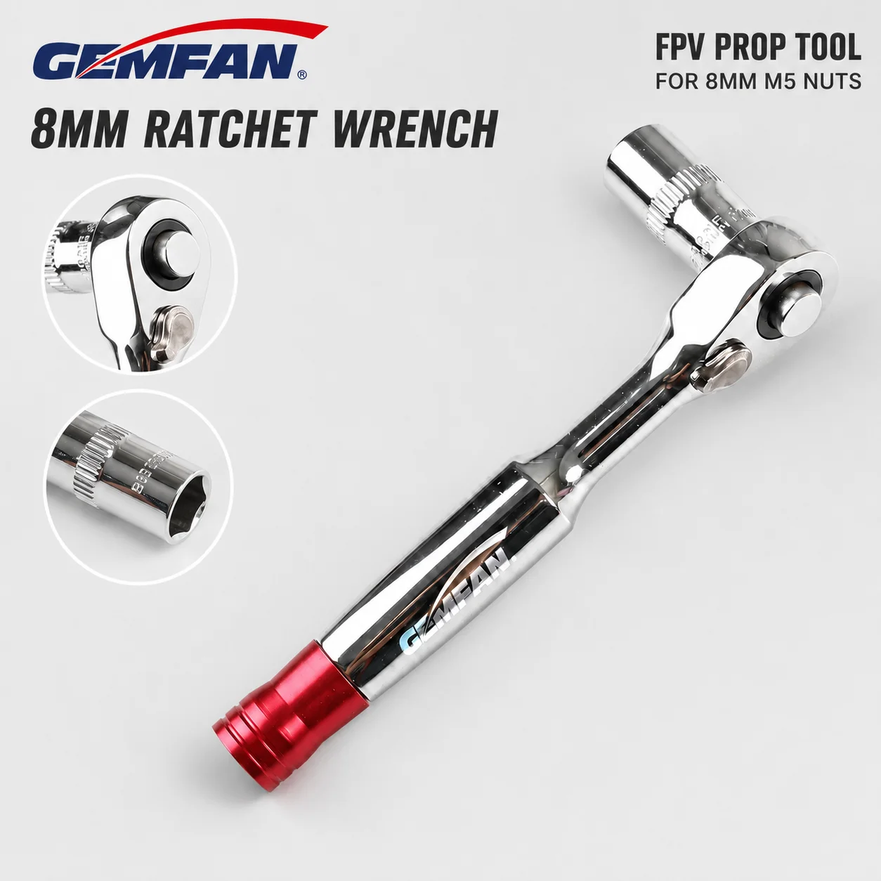 GEMFAN, 8mm Ratchet Socket Wrench FPV Propeller Tool M5 Motor Nut Removal 1/4 Inch Mini Prop Changing Tool for RC Quadcopter Use