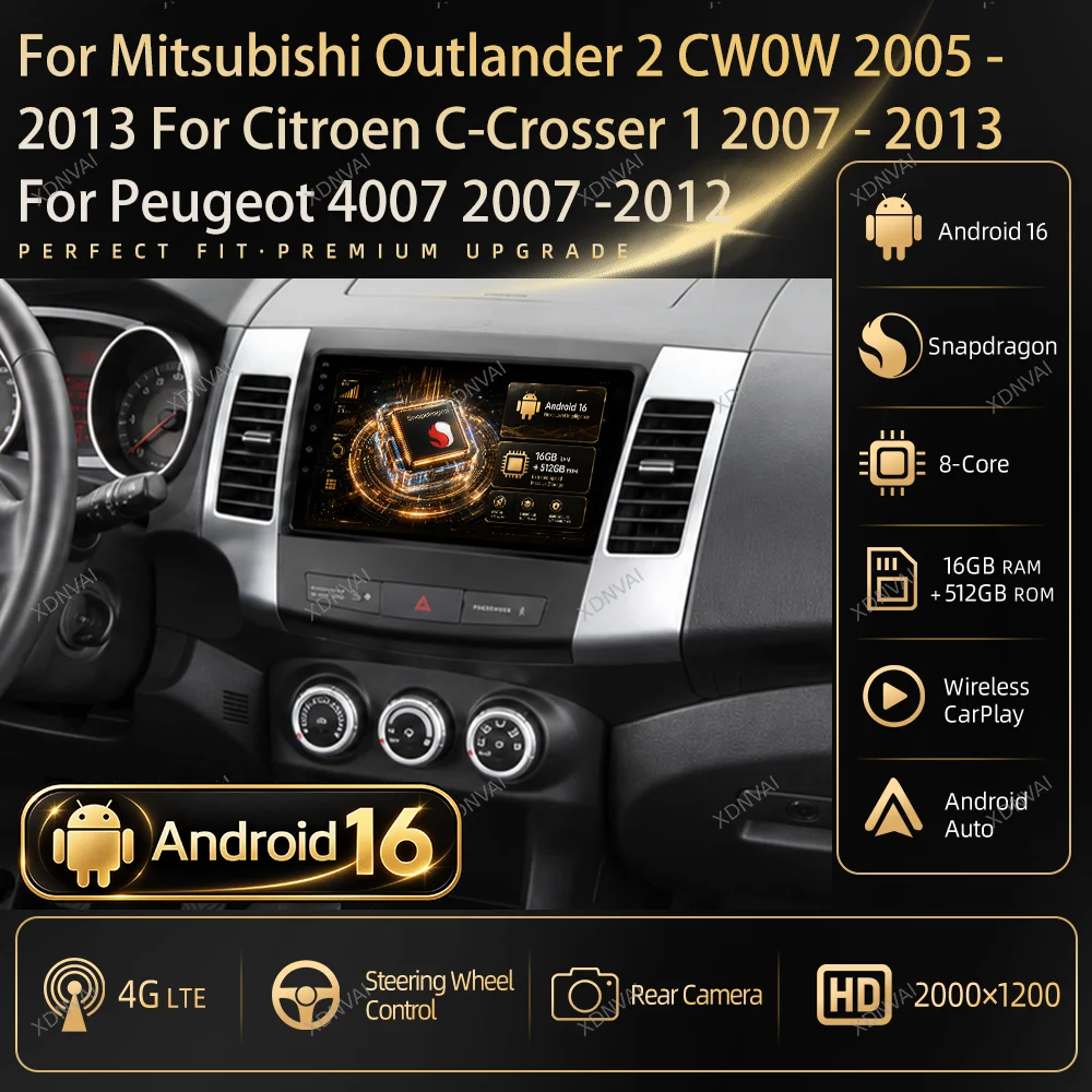 For Mitsubishi Outlander 2 CW0W 2005 - 2013 For Citroen C-Crosser 1 2007 - 2013 For Peugeot 4007 2007 -2012 Multimedia GPS